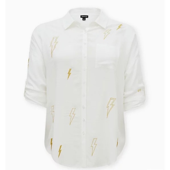 Torrid-DROP SHOULDER BUTTON-FRONT TOP - LIGHTNING WHITE - Picture 1 of 14